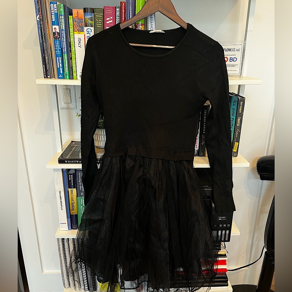 Vici Chic Black Long Sleeve Dress with tulle skirt